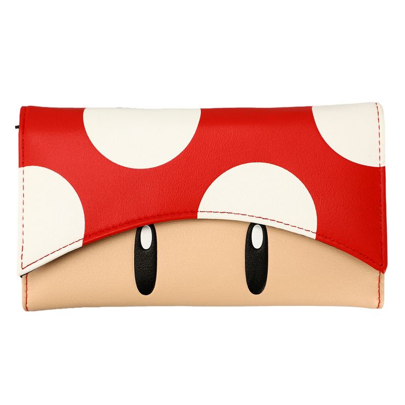 Super Mario Red Mushroom design Juniors Flap Women's Tri-fold Girls Wallet, 1 of 4