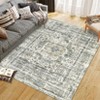 Washable Vintage Rug Non Slip Low Pile Rug Soft Retro Medallion Distressed Throw Floor Cover Foldable Indoor Carpet for Living Room Bedroom Playroom - 2 of 4