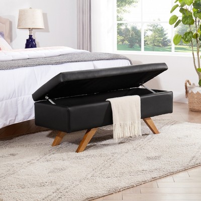VECELO Modern Soft PU Leather Storage Bench, Ottoman 44" Shoestool with 6.1" Deep Storage Space for Living Room or Bedroom, Easy to Clean, Black