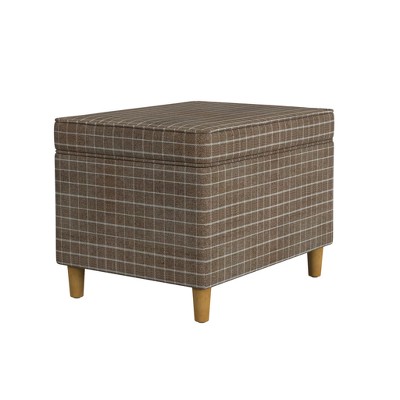 24" Dark Brown Faux Leather Storage Ottoman with Honey Oak Legs