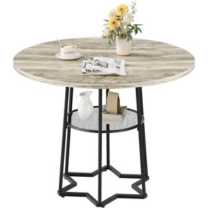 38" Modern Round Dining Table for 4, Farmhouse Kitchen Table with Hexagonal Metal Base & Storage Shelf, Small Space Wood Tabletop - 1 of 4
