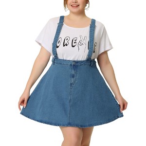 Agnes Orinda Women's Plus Size Adjustable Strap Suspender Cross Back Mini Denim A-Line Jean Skirts - 1 of 4