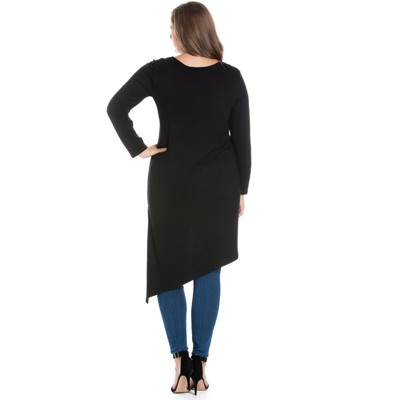 24seven Comfort Apparel Womens Long Sleeve Knee Length Asymmetrical Plus Size Tunic Top, 3 of 6