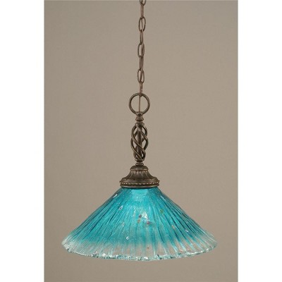 Toltec Lighting Elegante 1 - Light Pendant in  Dark Granite with 16" Teal Crystal Shade