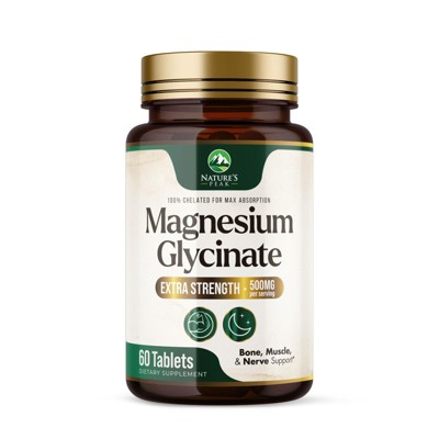 Nature's Magnesium Glycinate 500 mg - High Absorption Magnesium - 60 Tablets