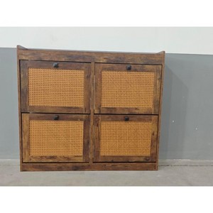Rattan Shoe Cabinet Storage with 4 Flip Drawers, Freestanding Narrow Shoe Rack Organizer for Entryway Hallway - 1 of 1