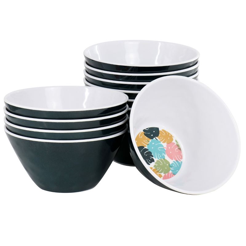 Gibson Home Tropical Sway 12 Piece 6 Inch Melamine Bowl Set in Leaf Decal Teal, 1 of 7