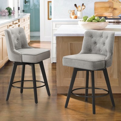 Arceso 26" Swivel Counter Height Bar Stools Set of 2, Modern Bar Stools with Back and Metal Round Footrest, Linen Fabric Upholstered Barstools,Gray