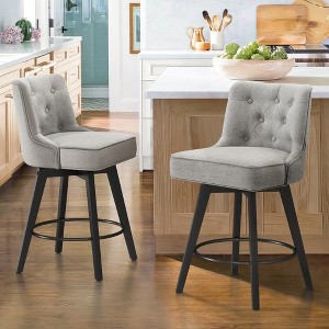 Arceso 26" Swivel Counter Height Bar Stools Set of 2, Modern Bar Stools with Back and Metal Round Footrest, Linen Fabric Upholstered Barstools,Gray - 1 of 4