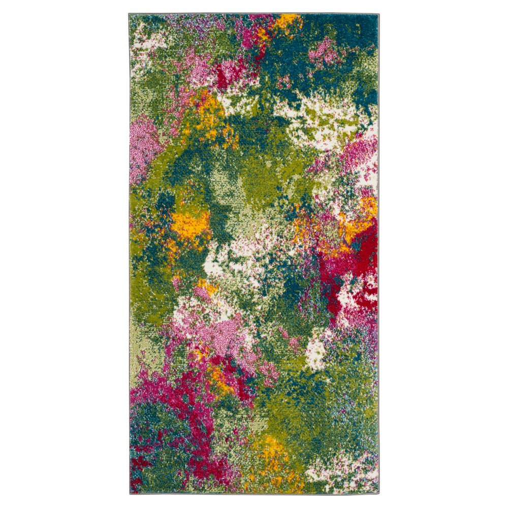  Green/Fuchsia Splatter Loomed Accent Rug