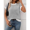 Women's Crewneck Cap Sleeve Ribbled Knit Top Casual Color Block Striped Sweater T-Shirt - 3 of 4