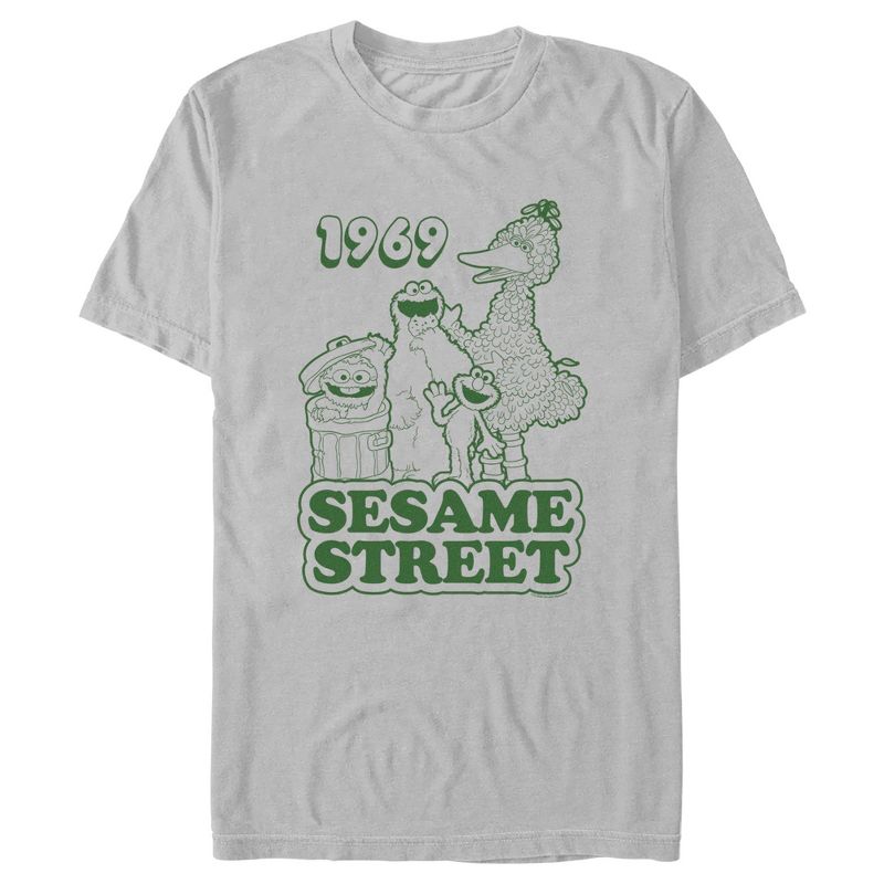Men's Sesame Street Group Green Outline 1969 T-Shirt, 1 of 4