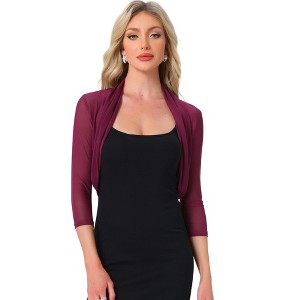 INSPIRE CHIC Women's Semi Sheer Open Front Elegant 3/4 Sleeves Mesh Bolero Shrug - 1 of 4