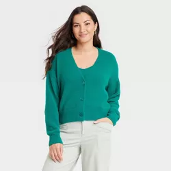 Women's Fuzzy Cardigan - A New Day™ Green L