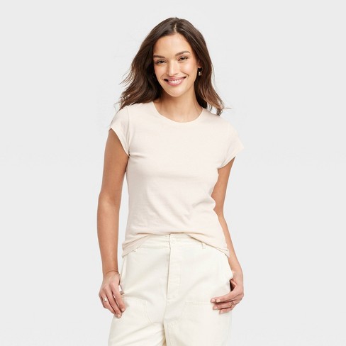 Essential T Shirt Cotton Rib Scoop Neck Short Sleeve Tees Tops Women Basic  Clothing Summer M-XL