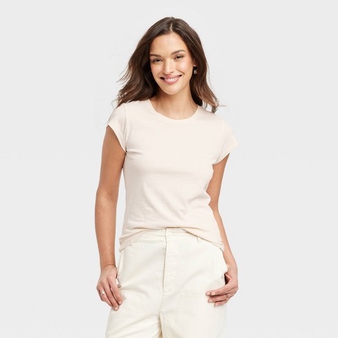 Women's Fitted Short Sleeve T-shirt - Universal Thread™ Cream S : Target