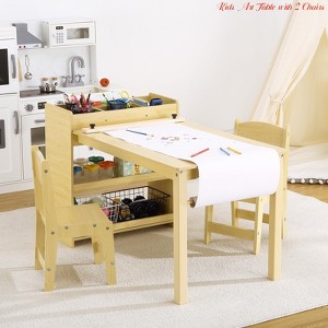 for Ages 2-10 Kids Art Table with 2 Chairs, Kids Wooden Activity Desk with Storage Shelves Craft Drawing Station - 1 of 4