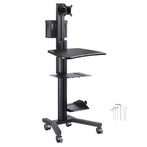 Desktop Mobile PC Cart Height Adjustable Monitor Mount Computer Desk Workstation Home Black/ Opt - 1 of 4