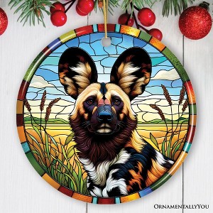 Savannah's Wild Dog Stained Glass Style Ceramic Ornament, Safari Animals Christmas Gift and Decor| OrnamentallyYou - 1 of 4