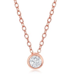 Bella Silver Sterling Silver Single Bezel-set Cubic Zirconia Necklace - Rose Gold Plated - Rose - 16+2 Inch - 1 of 2
