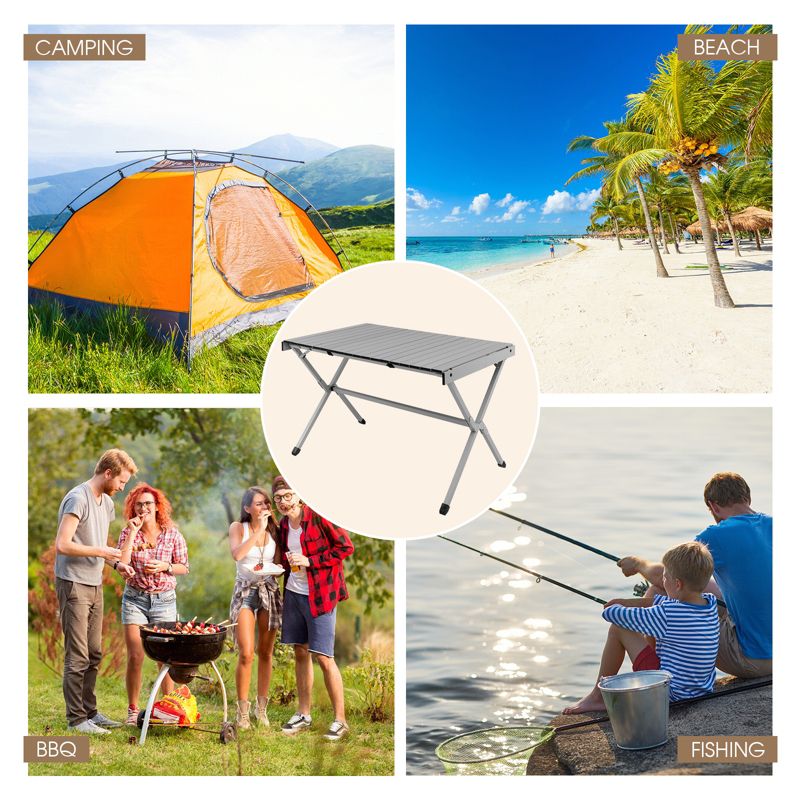 Tangkula Camping Table Roll-Up Aluminum Beach Table W/ Carry Bag for 4-6 Person Folding Table X-shaped Frame Lightweight Patio Table, 5 of 9