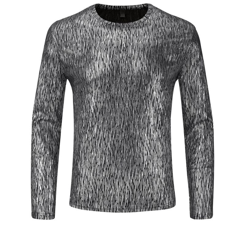 Lars Amadeus Men's Long Sleeves Party Clubwear Shiny Metallic T-Shirt, 1 of 7