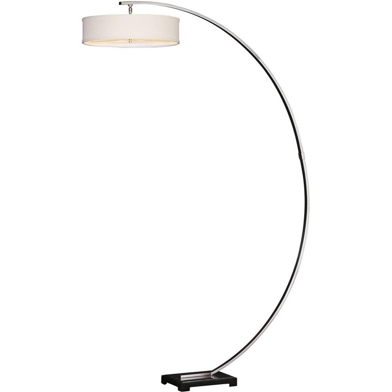 Uttermost Modern Arc Floor Lamp 81 1/2" Tall Brushed Nickel Plated Iron Off-White Drum Linen Shade for Living Room Reading House, 1 of 3