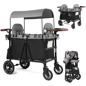 Kinder King All-Terrain Stroller Wagon for 2 Kids with Canopy, Shock-Absorbing Wheels, Storage Bag, Snack Tray & Adjustable Leather Handle - 1 of 4