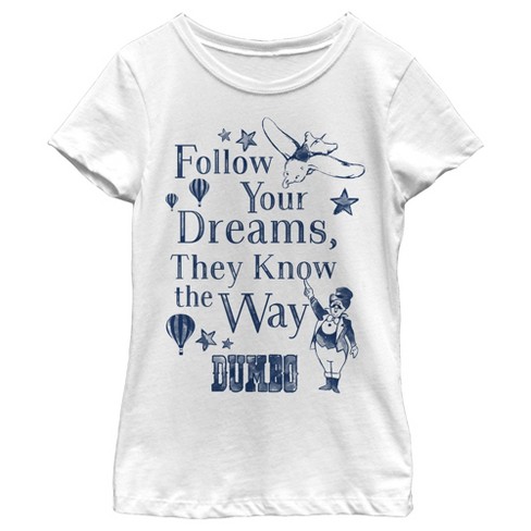 Girl s Dumbo Follow Your Dreams T shirt White Small Target