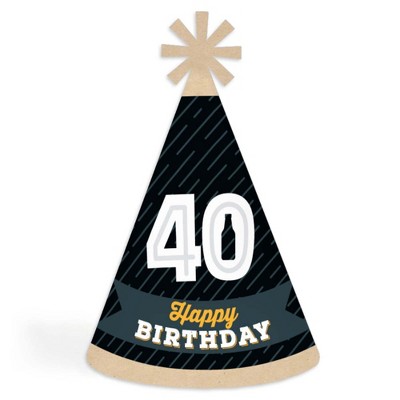 Big Dot of Happiness Cheers and Beers to 40 Years - Cone Happy Birthday Party Hats for Kids and Adults - Set of 8 (Standard Size)