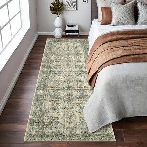 Washable Living Room Rug Vintage Rug Traditional Floral Distressed Accent Carpet Low Pile Non-Slip Floor Mat - 1 of 4