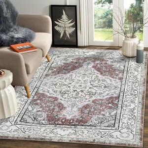 5x7 Red Vintage Medallion Rug, Washable Low Pile Carpet, Distressed Design Non-Slip for Living Room, Bedroom - 1 of 4