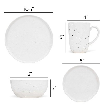 Shiny Speckled White Ceramic Dinnerware Set - Service for 4