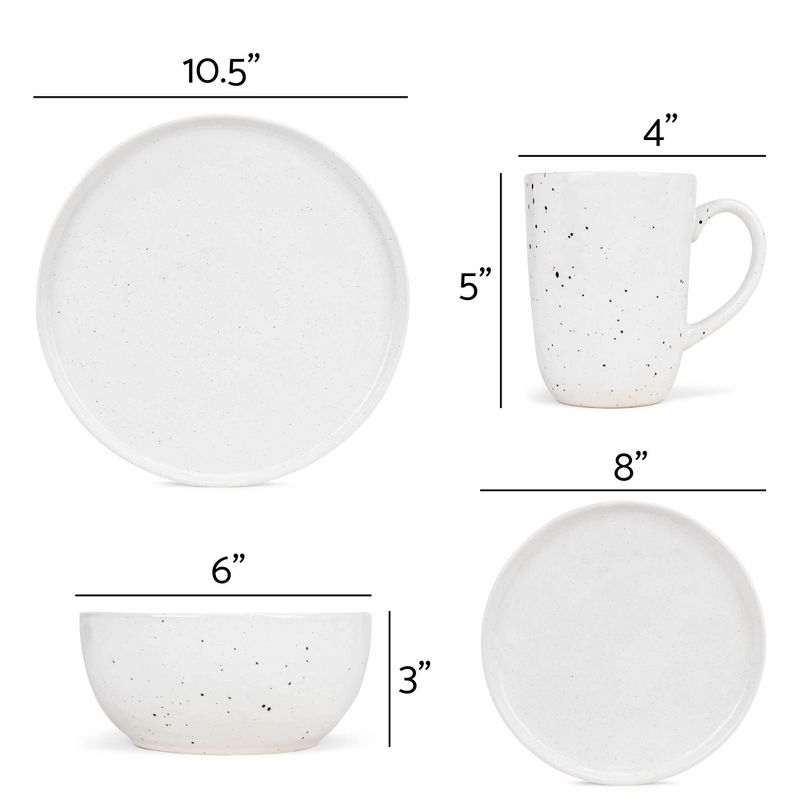 Elanze Designs Shiny Speckled Ceramic Dinnerware 16 Piece Set - Service for 4, White, 4 of 6