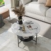 2-Tier Round Circle Coffee Table Living Room Sintered Stone Table w/ Open Shelf - 4 of 4