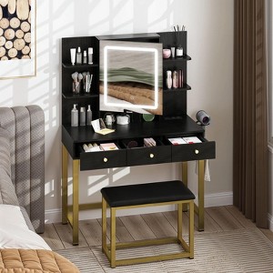 Vanity Desk Makeup Table with LED Lighted Mirror & 3 Drawers Storage Power Hub - 1 of 4