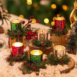 MOEPISY Set of 6 Mercury Glass Tealight Holders with Wreath Ring for Tea Light Coffee Dining Table - 1 of 4