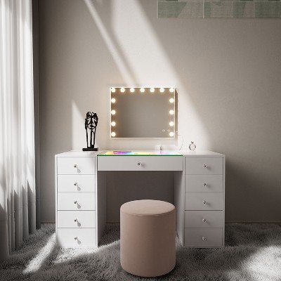 VANITII 11-Drawer Makeup Vanities With  Charging Station Dressers Bedroom Furniture Dressers