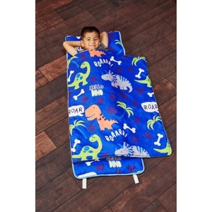EVERYDAY KIDS Toddler Nap Mat –Roaring Dinos– Soft Microfiber, Rollup with Handle & Pillow, for Preschool, Daycare, or Travel -Ages 2-6 years - 1 of 4