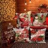 Vintage Merry Christmas Throw Pillow Covers 18x18 Set of 4, Decorative 18 inch Retro Xmas Santa - 3 of 4