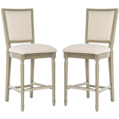 Light Beige Upholstered Carved Wood Bar Stool Set