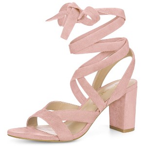 Allegra K Women's Open Toe Front Crisscross Chunky Heel Lace Ups Sandals - 1 of 4