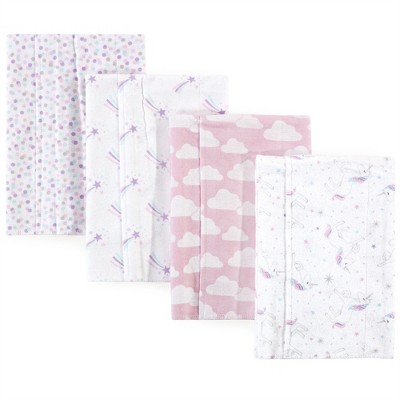 Hudson Baby Infant Girl Cotton Flannel Burp Cloths 4pk, Magical Unicorn, One Size