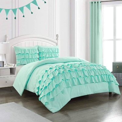 Twin Tiered Ruffle Comforter Set Mint, Mint Green Bedding Set