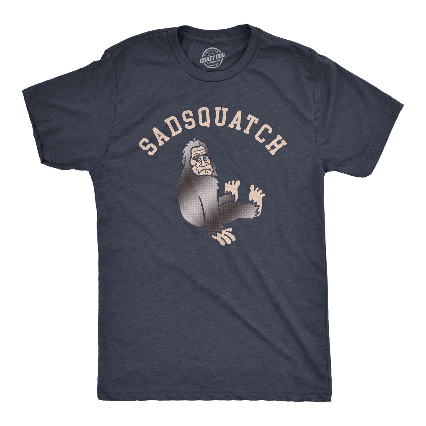 Мужская футболка Crazy Dog T-Shirts, Inc. Sadsquatch T Shirt Funny Depressed Crying Big Foot Joke Tee for Guys - Crazy Dog T Shirt for Animal Lovers Navy, цвет: Тёмно-синий — фото 1