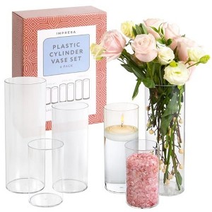 Impresa [6 Pack] Plastic Clear Cylinder Vases Set for Weddings, Home, Office - 6", 9" & 12" Plastic Vases - 1 of 4