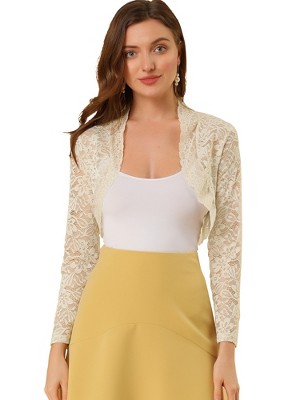 INSPIRE CHIC Women's Elegant Sheer Floral Lace Crop Bolero Shrug