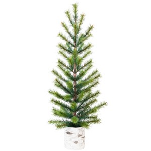 Northlight Slim Pine Artificial Christmas Tree in Birch Wood Pot - 36" - Unlit - 1 of 4