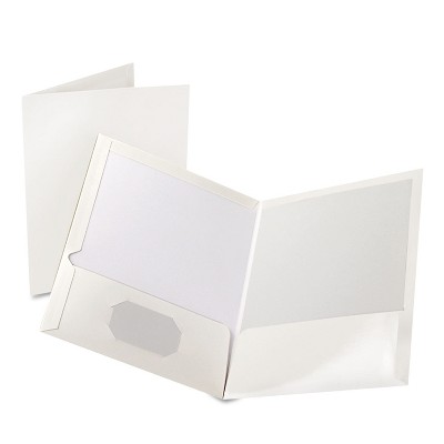 Oxford High Gloss Laminated Paperboard Folder 100-Sheet Capacity White 25/Box 51704