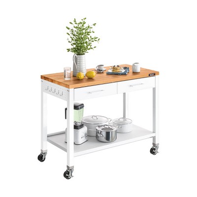 Seville Classics Stainless Steel Work Center Island Table Kitchen Cart with Wood Top